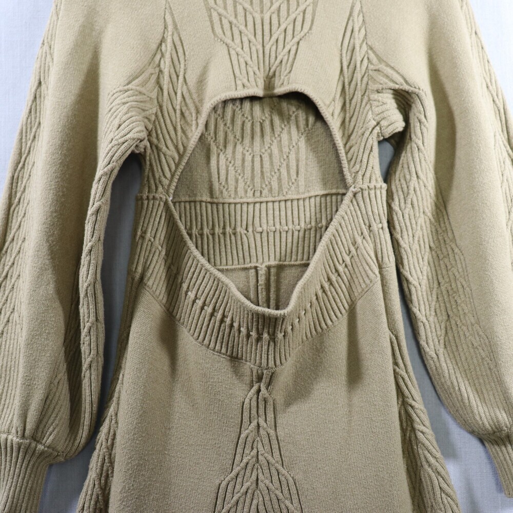 Free People Emmaline Sweater Dress Womens M Green Cutout Back Balloon Sleeve - Picture 11 of 16